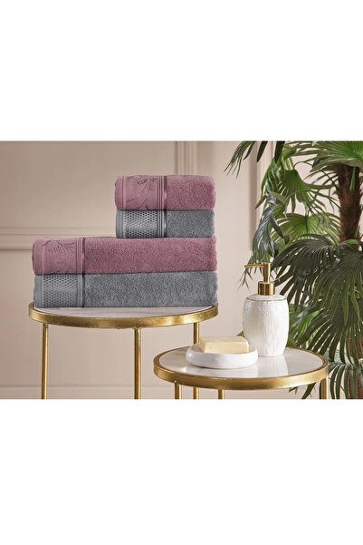 Özdilek 4-предметний набір для лазні Best, комплект рушників для ванної кімнати - ditsy Mürdüm Antrasit