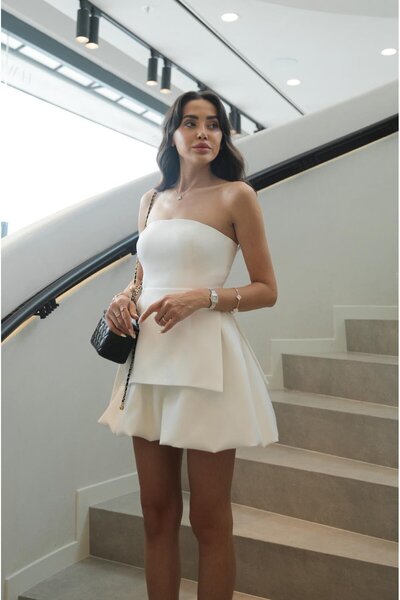 Havoş White Six Balloon Strapless Dress