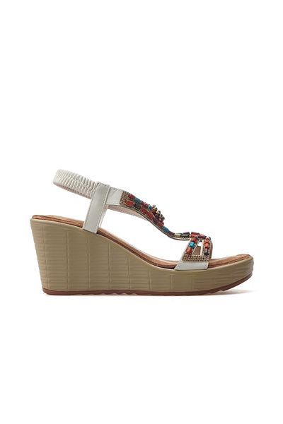 Guja Women's Stone Detailed Wedge Heeled Daily Sandals 25Y 25Y155-2 Z White