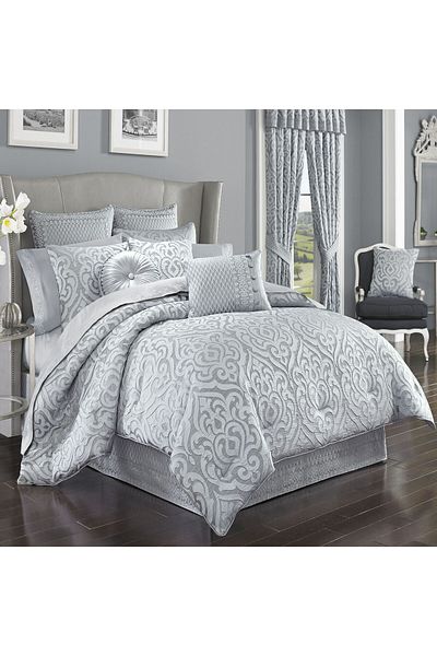 J. Queen New York Harrison Silver Comforter Set, Super King, 8 Piece Set