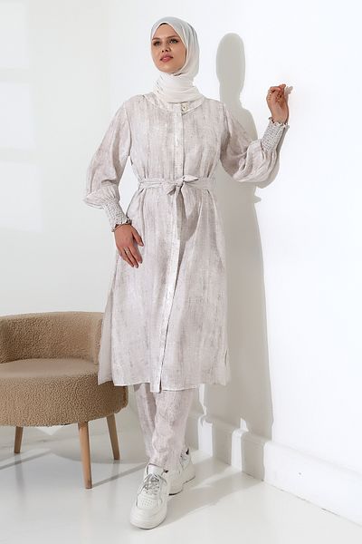 ihvanonline Women's Hidden Zipper Side Slit Gipeli Hajj Umrah Outfit Hijab Double Suit Ecru