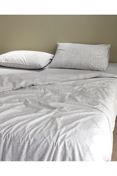Madame Coco Grelot Bedrucktes Bettbezug-Set aus Baumwolle, Kingsize, Grau