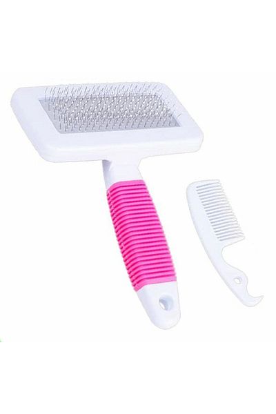 zola Pet brush and comb set, plastic and metal, 9.7x14 cm, pink/white
