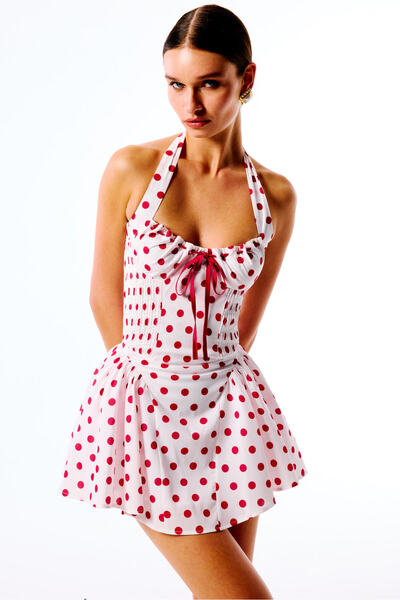 Love On Friday ELLA Puantiye Desenli Korse Mini Elbise (Kırmızı Puantiye)