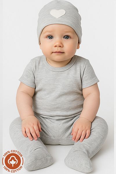 Miniel Baby Boy Short Sleeve Organic Cotton 3-6 Months 3-Piece Badli Baby Set - GRAY