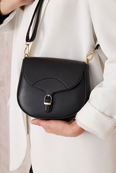 Duman Black Adjustable Strap Snap Closure Cross Shoulder Bag