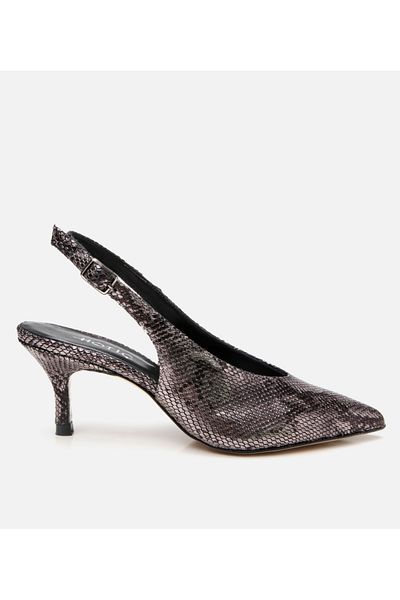Hotiç Pantofi cu toc deschis din piele neagră cu model de șarpe