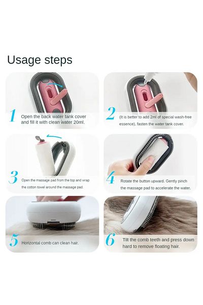 zola 3 in 1 brush for dogs/cats, brushing, washing, collecting hair, silicone/plastic, 19x5x3 cm, pink
