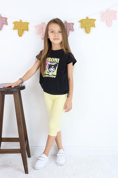 Çocuksan Baby&Kids Wear Girl Kuromi My Melody Suit Black T-Shirt Yellow Leggings 2-Piece Suit Combination