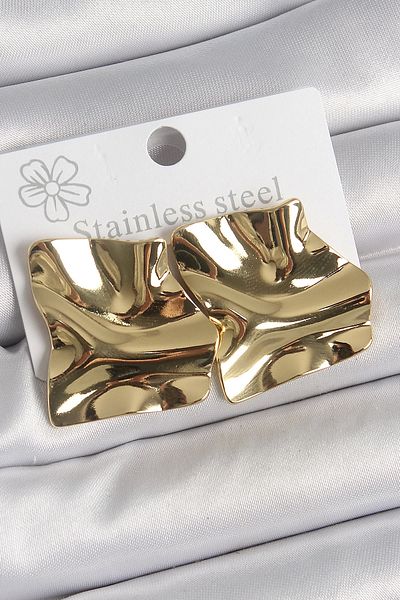 Zendoria Accessory 316 Steel Gold Color Wavy Plate Square Model Women's Earrings