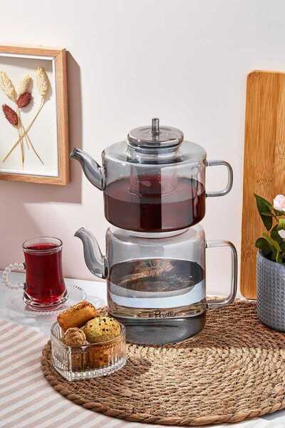 CENGİZ ÇEYİZ Füme Cam Çaydanlık Takımı 1.1L+1.75L PER15950