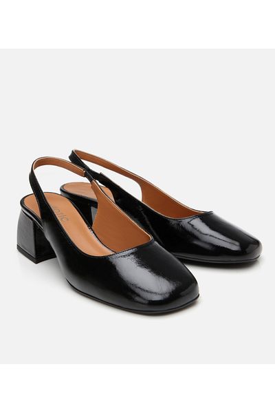Hotiç Women's Leather Black Open Back Heeled Shoes