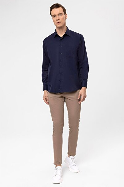 SÜVARİ Cavalry Loose Cut Micro Patterned Easy-Ironing Sweat-Absorbing Breathable Tie Collar Four Seasons Men's Shirt