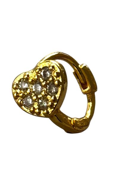 TAKIŞTIR Gold Color Heart Figured Stone Detailed Surgical Steel Hoop Tragus/ Cartilage Earrings/ Piercing (Single)
