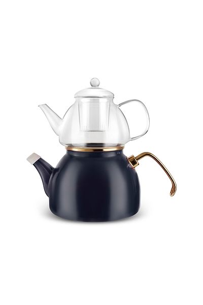 Karaca Aren Enameled Glass Perforated Teapot Set Anthracite