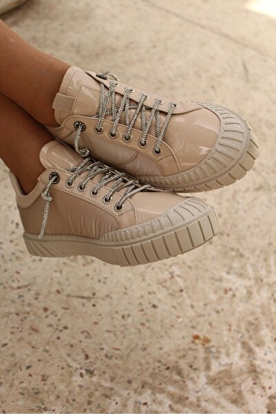 KRISTE BELL 03 BEJ PARAŞÜT KUMAŞ DERİ TAŞLI BAĞCIKLI SNEAKER KADIN SPOR AYAKKABI