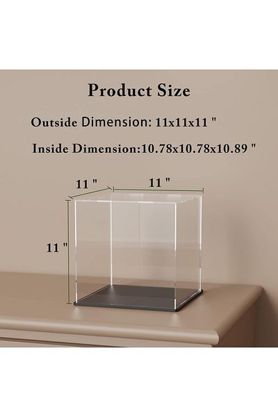 Generic صناديق أكريليك مكعبة مقاس 11 × 11 × 11 بوصة للعرض، عرض شفاف بقاعدة سوداء غير لامعة