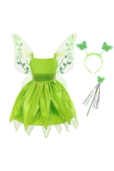 EvrikaUnity Rochie Tinker Bell pentru Copii, Set Bentita si Bagheta cu flutur...
