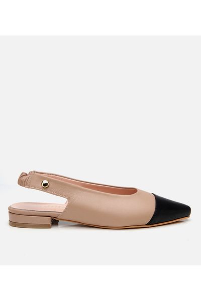 Hotiç Women's Leather Beige Open Back Ballerinas