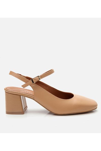 Hotiç Women's Beige Mary Jane Open Back Thick Heeled Shoes