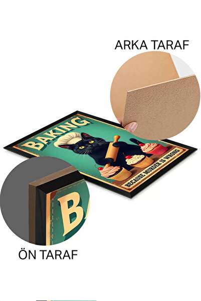 Artavessa Tek Parça Siyah Çerçeve Görünümlü Kedi Baskılı MDF 48x33 cm Tablo - Model 7