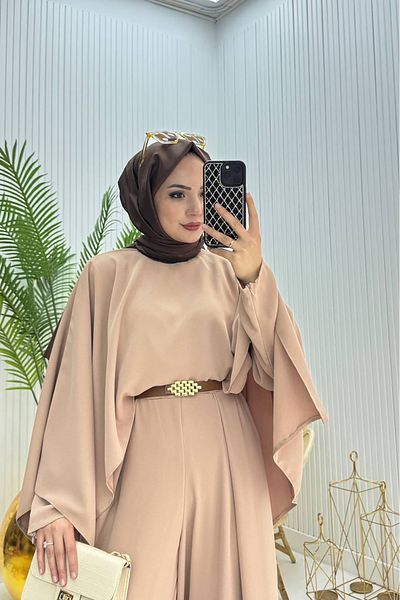 Neşeli Butik γυναικεία μανδύα ζώνη λεπτομέρειας χιτζάμπ NMS061
