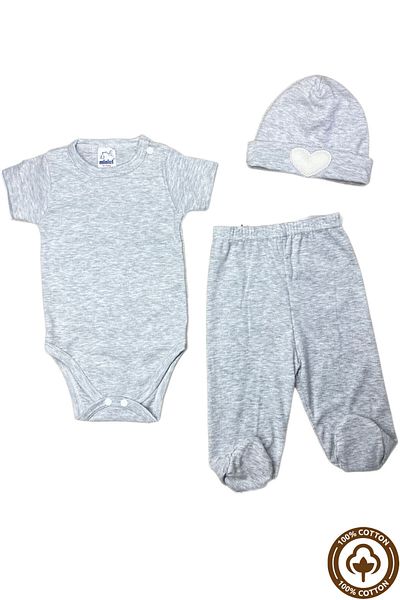 Miniel Baby Boy Short Sleeve Organic Cotton 3-6 Months 3-Piece Badli Baby Set - GRAY