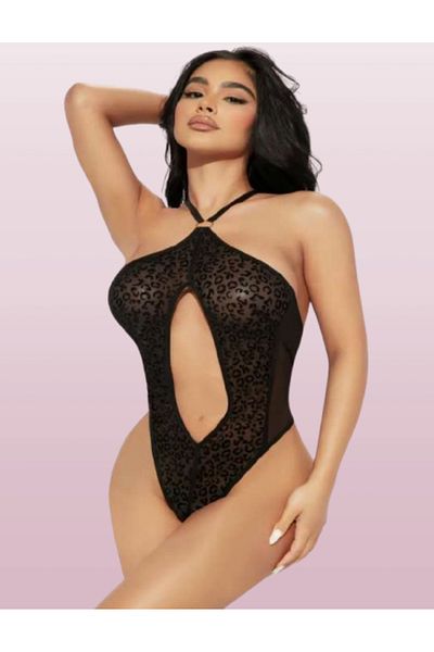 Cooqpoo Μαύρο Leopard Belly Low-cut String Γυναικεία Babydoll