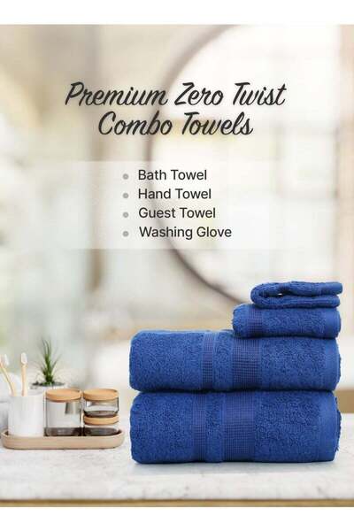 Generic 4 Piece Towel Set 550 GSM Quick Dry Highly Absorbent Thick Soft Hotel Quality Blue
