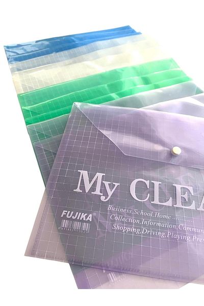 Fujika A4 Snap File Transparent Mixed Color 12 Pack