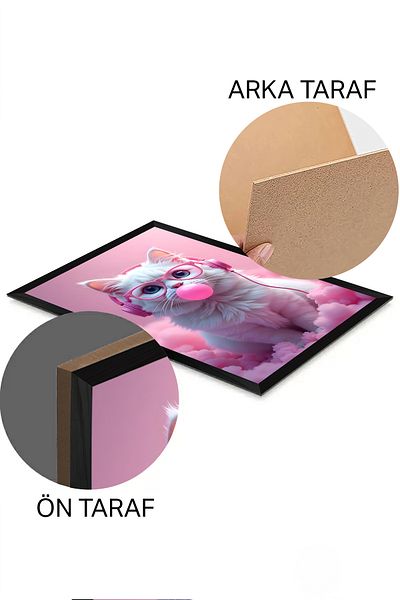 Artavessa Tablou MDF cu aspect de ramă neagră One Piece cu pisică imprimată 20x30 cm - Model 12