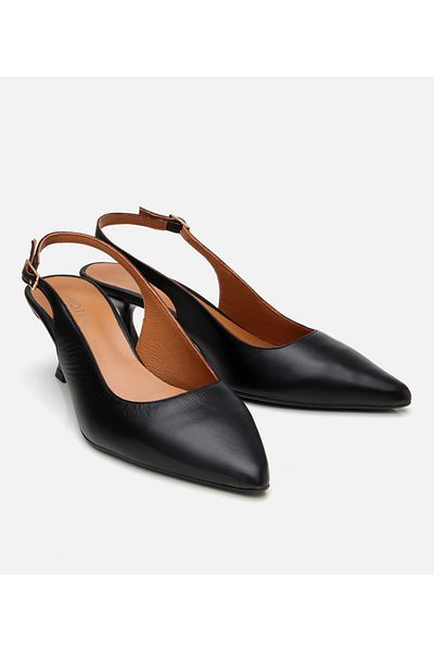Hotiç Women's Leather Black Flexible Sole Open Back Heeled Shoes