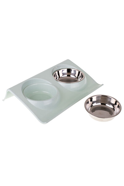 kik Plastic stand with 2 metal bowls, for dogs and cats, mint color