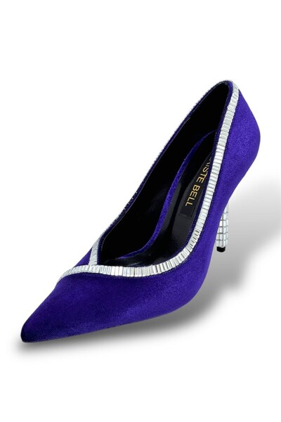 KRISTE BELL 4520 KADİFE MOR KUMAŞ TAŞ DETAYLI TOPUKLU KADIN AYAKKABI