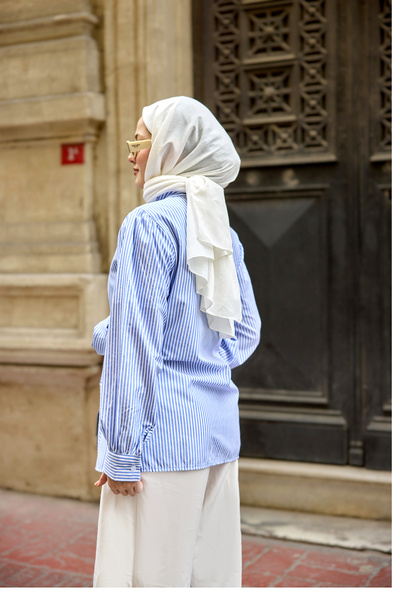 LOCCO Women's Side Tie Striped Shirt Blue