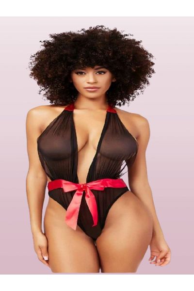 Cooqpoo Μαύρο S/M-L/XL Μέγεθος Τούλι Διαφανές Ροζ Φιόγκος Γυναικεία Babydoll