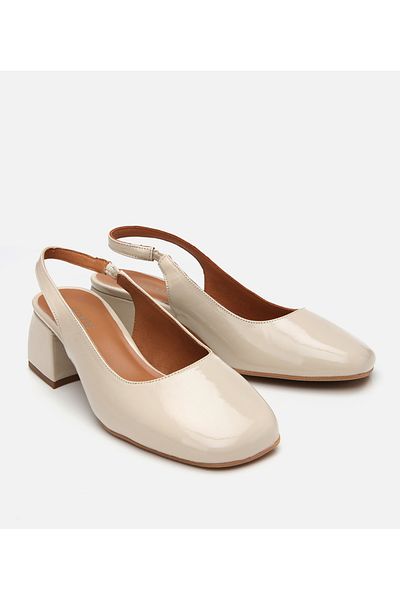 Hotiç Women's Leather Beige Open Back Thick Heeled Shoes
