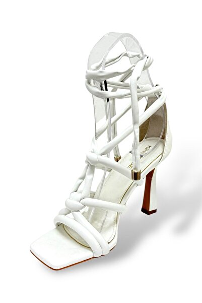 KRISTE BELL 09 BEYAZ ÇAPRAZ BANTLI BİLEKTEN BAĞLAMALI İPLİ TOPUKLU KADIN AYAK...