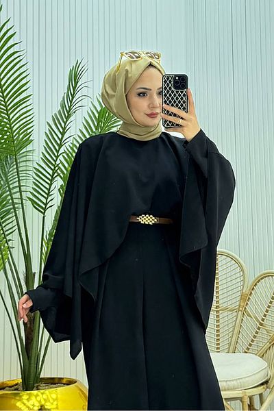 Neşeli Butik Women's Cape Belt Detailed Hijab Jumpsuit Nms061