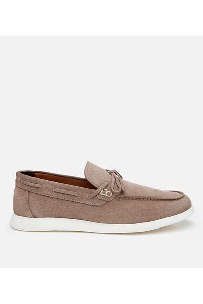 Hotiç Men's Suede Leather Beige Lace-Up Loafer