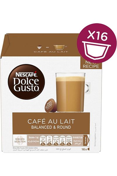 Nescafe NESCAFÉ DOLCE GUSTO Cafe Au Lait Coffee Capsules - 16 Capsules, Brown