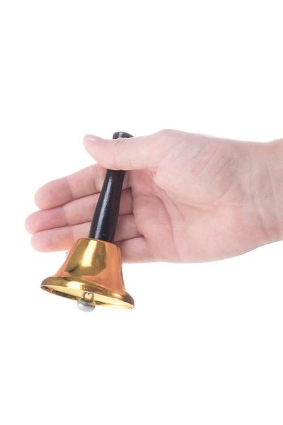 Springos Bell with wooden handle, 12.3 x 6.4 cm, metal, black / gold
