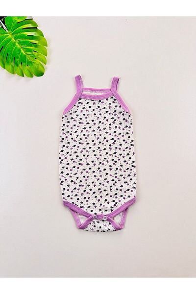 EFU BABY Floral Patterned Ribbed Rope Strap Baby Girl Undershirt Body