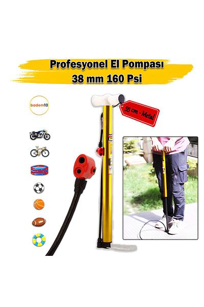 Badem10 Classic Bicycle Pump 55cm Practical Hand Type Foot with Handle Metal Spout Ball Tire Shamble Inflator