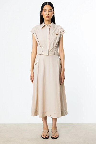 Ekol On Kuşgözü Детальний парашутний тканинний спідниця бежевий 56402