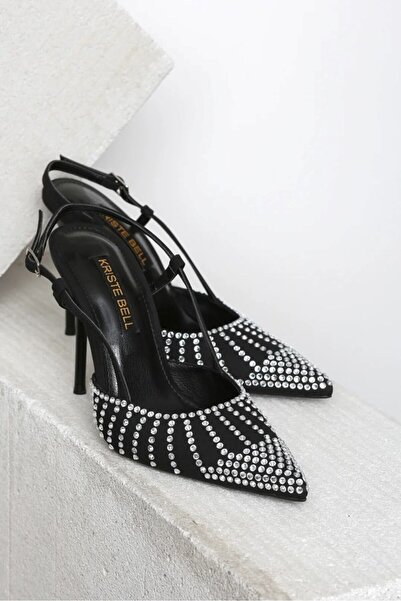 KRISTE BELL 1019 SİYAH TAŞLI MODEL TOPUKLU ARKASI AÇIK ŞIK KADIN AYAKKABI