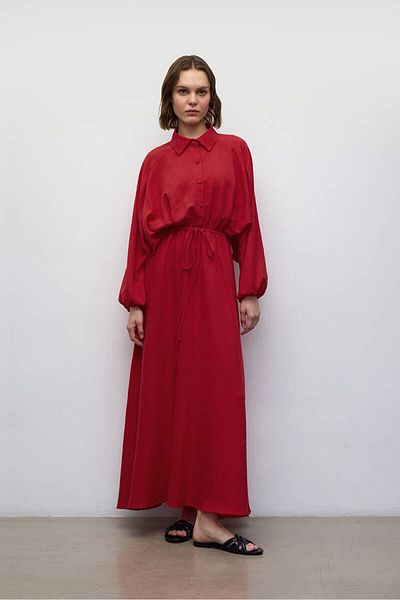 BE BLUE RED WAISTED PATTERNED DRESS
