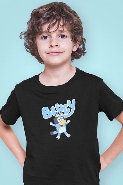 Store Bluey Pattern Printed Children's Black and White Tshirt