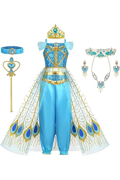 EvrikaUnity Costum Printesa Jasmine pentru Copii, Set cu Coronita si accesori...