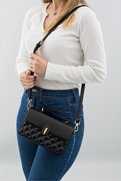 KRISTE BELL SİYAH BAKLAVA DESEN EL VE OMUZ KADIN ÇANTASI